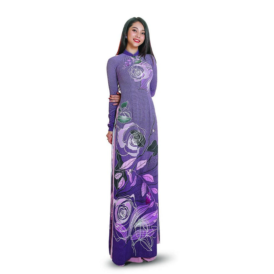 Vải Áo Dài Thái Tuấn In Họa Tiết Kháng Khuẩn Màu Tím 150 x 210 cm