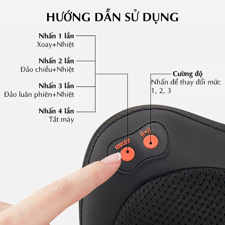 Gối masage toàn thân hồng ngoại 8 bi, làm giảm mệt mỏi căng thẳng, hỗ trợ giảm đau nhức vai, gáy lưng - Hàng Chính Hãng dododios