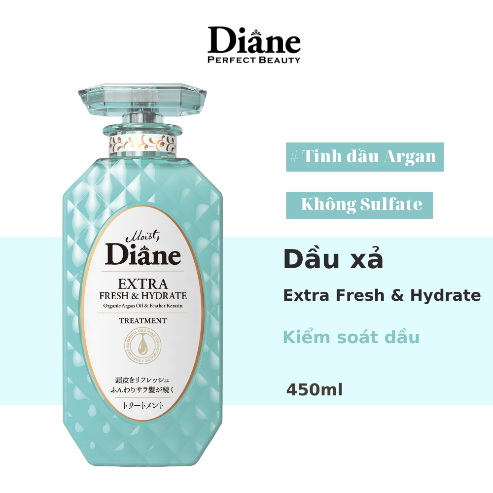 Dầu xả sạch dầu và tươi mát da đầu Moist Diane Extra Fresh &amp; Hydrate (Dùng cho da dầu nhờn, bết dính) 450ml