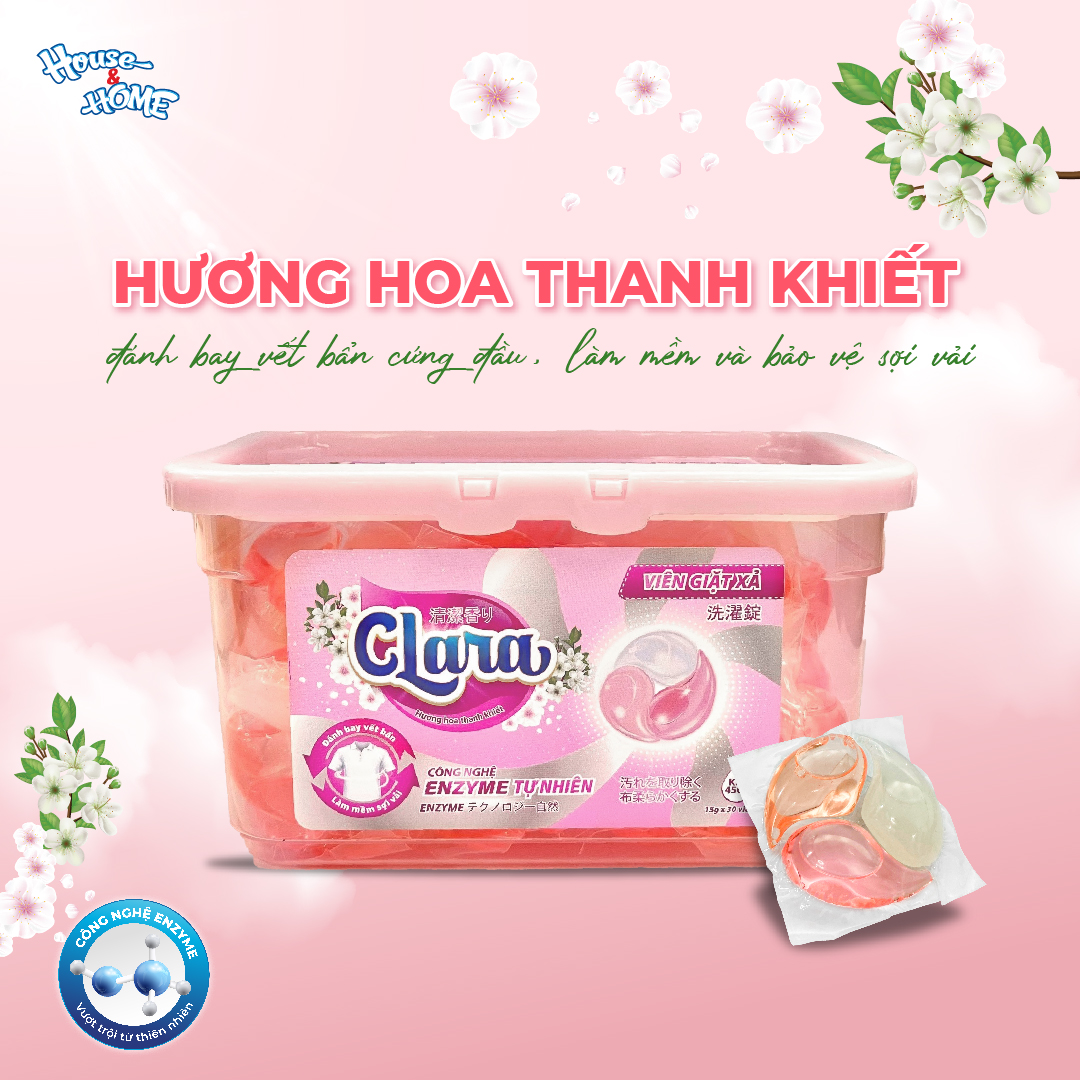 Viên giặt xả Clara hương hoa thanh khiết Hộp 30 viên