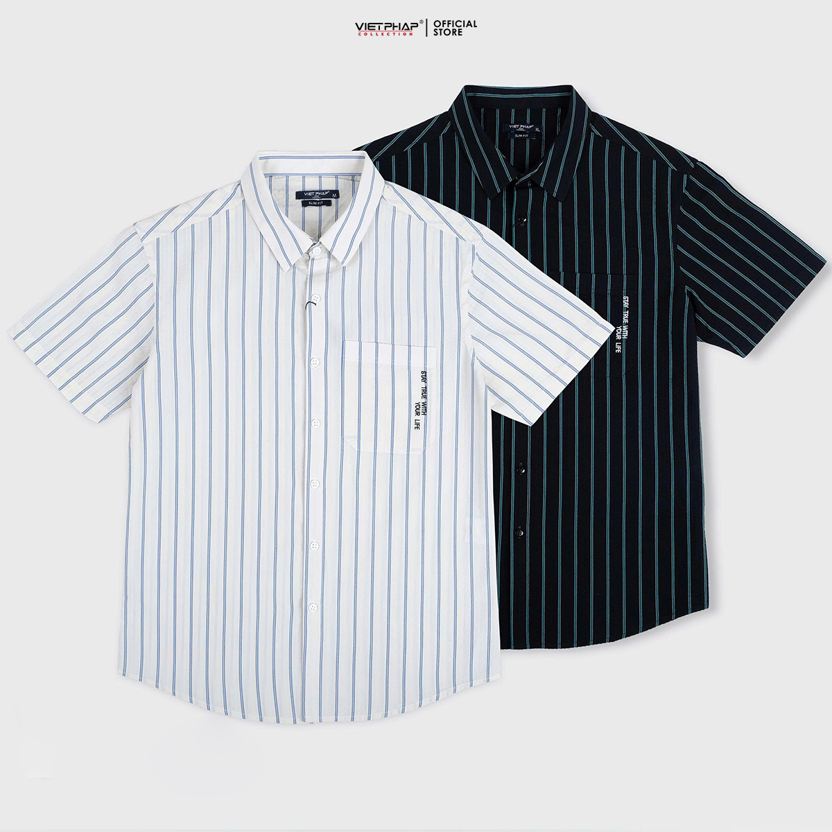 Áo Sơ Mi Nam Ngắn Tay VIỆT PHÁP/  Form Regular, Chất liệu Cotton Cao Cấp thoáng mát, thấm hút mồ hôi 2004