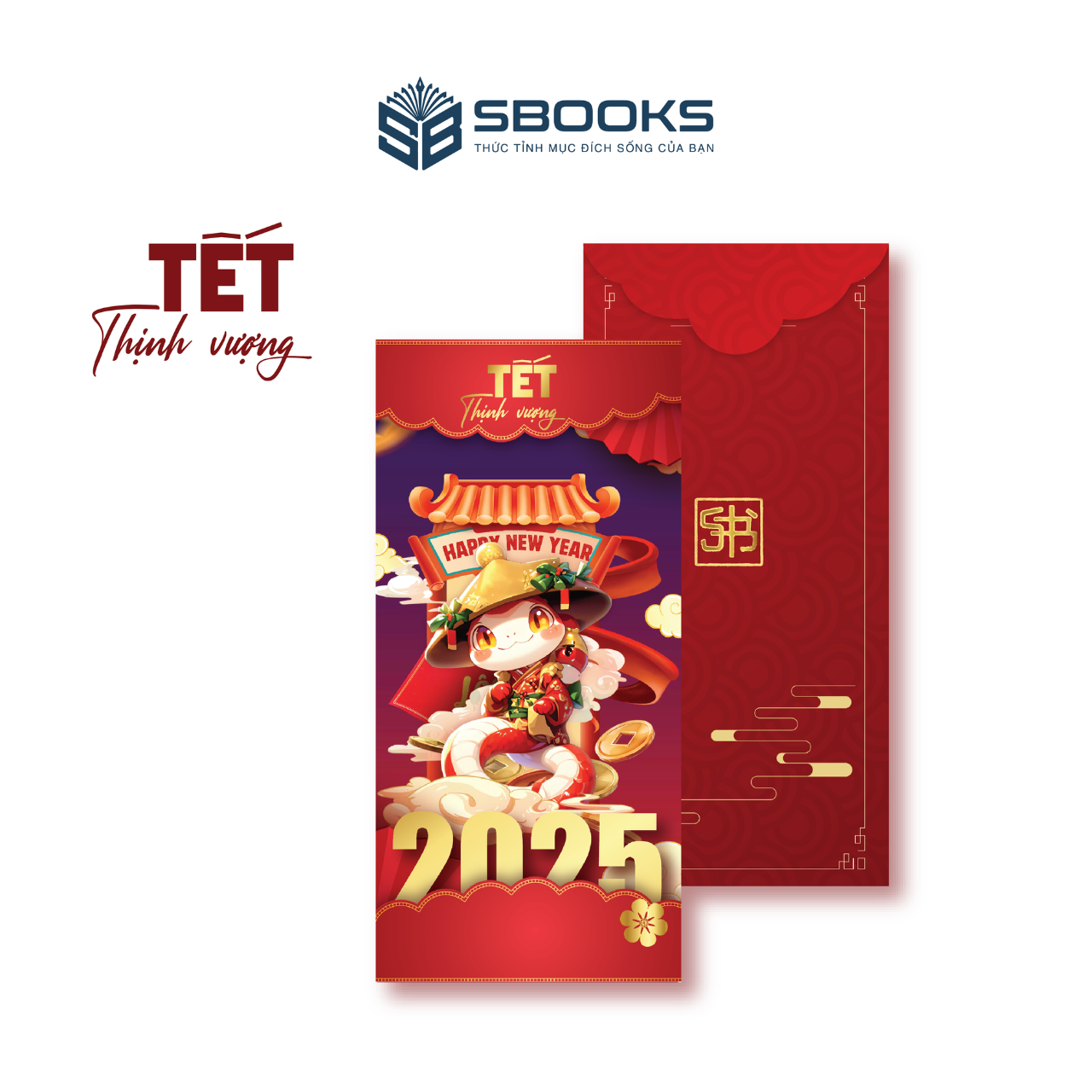 Combo 5 Cái Bao Lì Xì Thiết Kế Họa Tiết Hình Rắn 2025 Giấy Cứng C150 Siêu Dày Dặn - SBOOKS