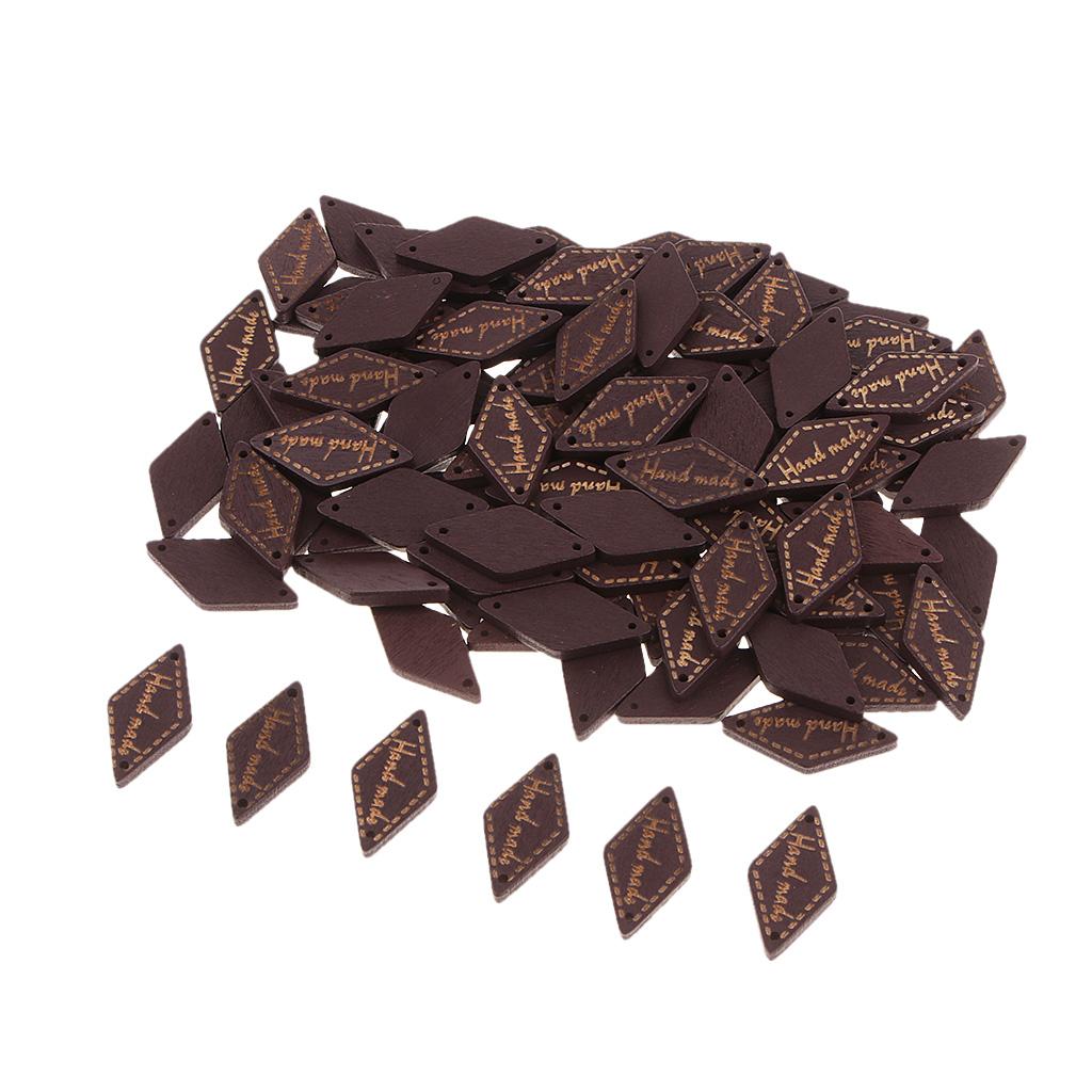 200 Pcs Wooden Handmade Design Tag Button Sewing Crafts Supplies Black Brown
