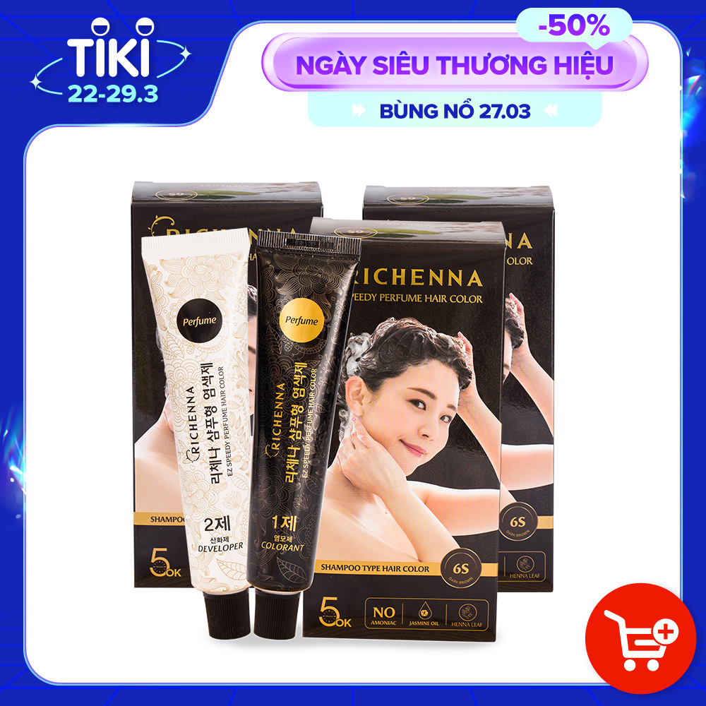 COMBO 3 hộp Gội nhuộm phủ bạc thảo dược Richenna EZ Speedy Perfume Hair Color hương nước hoa màu nâu đen 60G