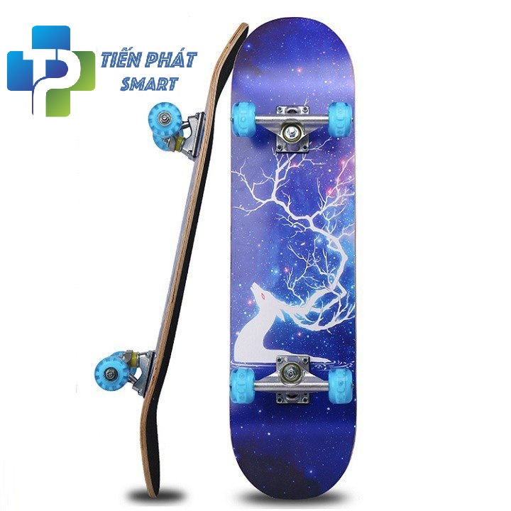 Ván Trượt Mặt Nhám Bánh Pu Đèn Led, Ván Skateboard Trục Hợp Kim Tải Trọng 150kg