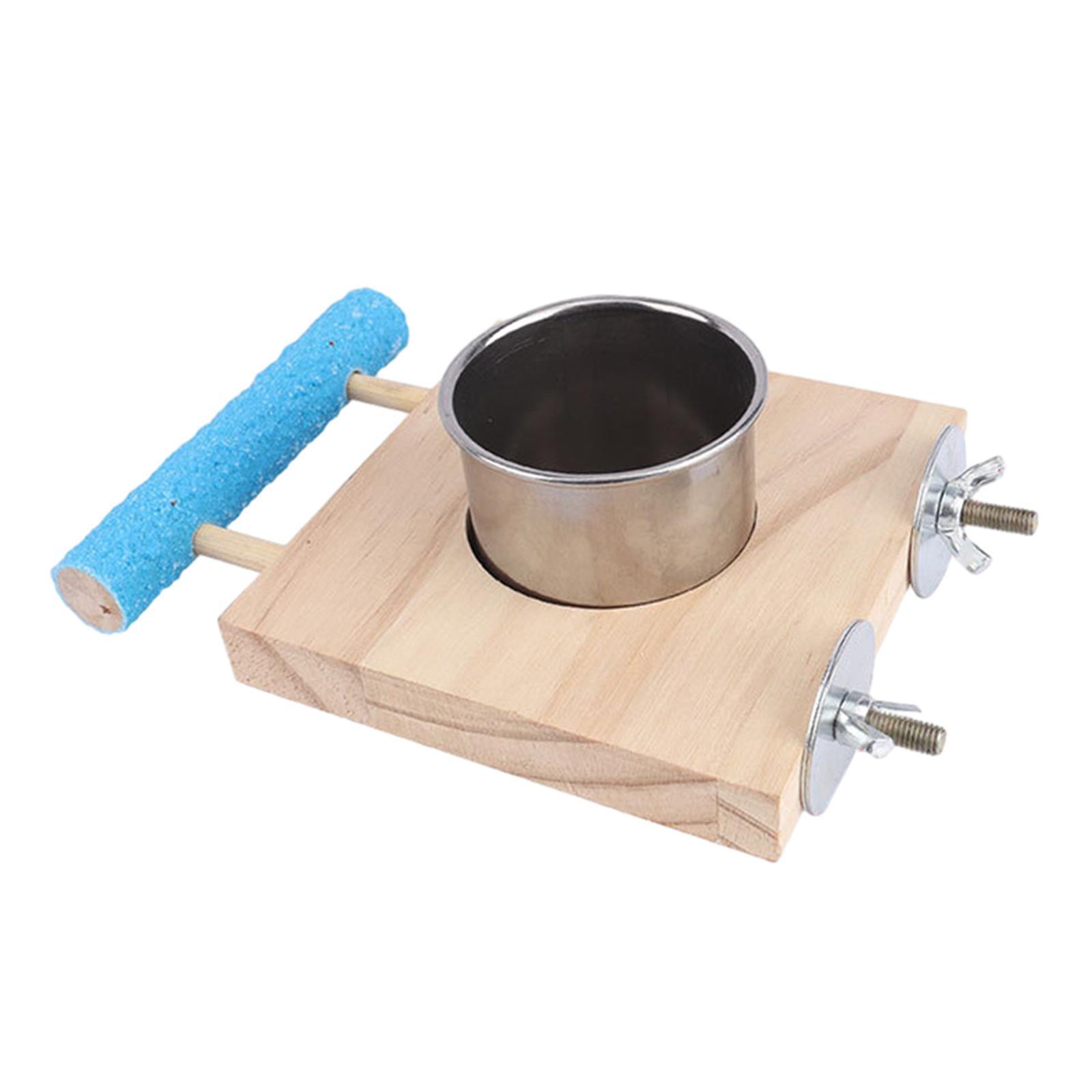 Parrot Cage Feeder Bird Wooden Stand Stainless Steel Cups Bird Cage Feeder Bowl Parrot Food and Water Bowls for Small Animal Budgie