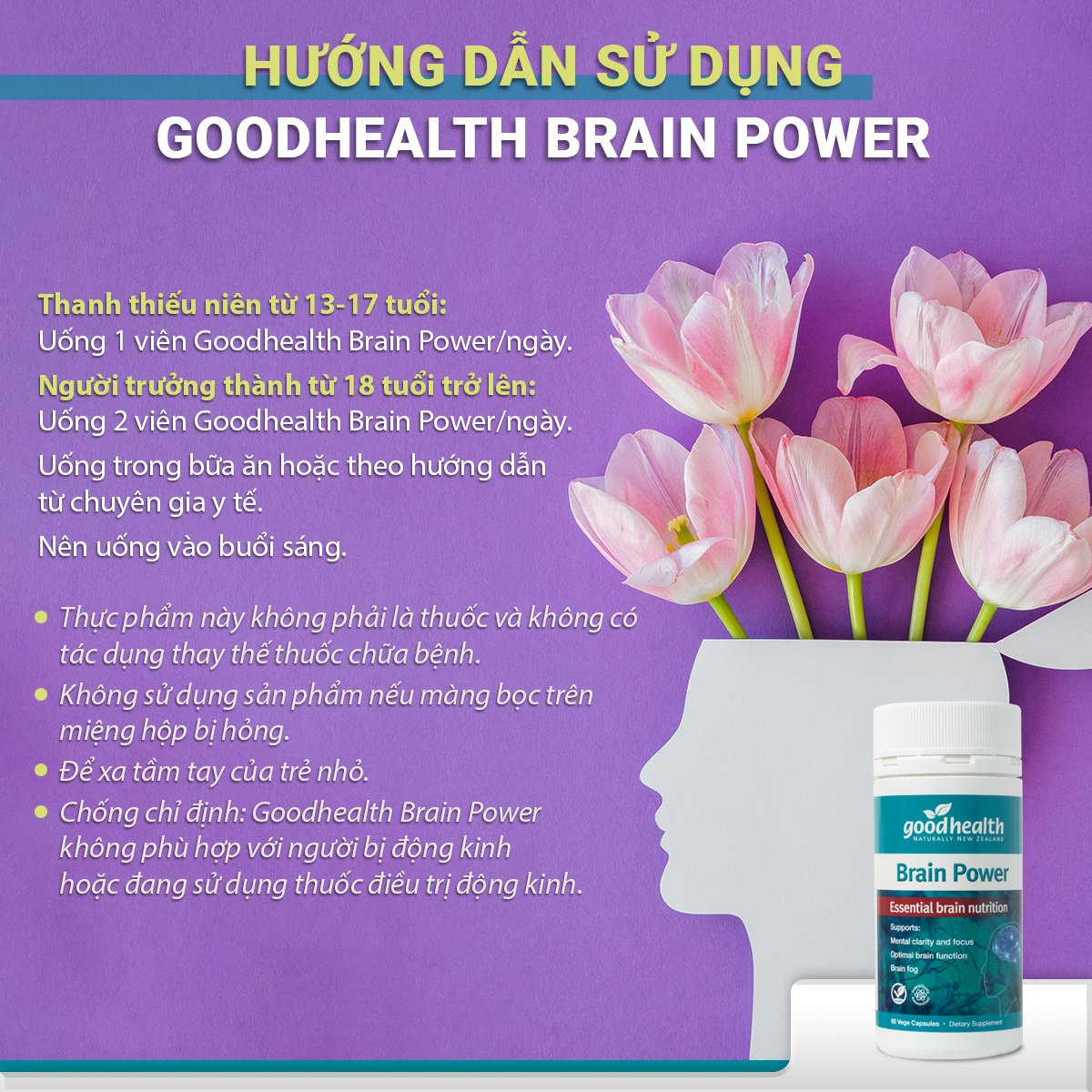 Viên bổ não Goodhealth Brain Power (60 viên) - Hỗ trợ tuần hoàn não; Chống oxy hóa; Hỗ trợ chức năng não khỏe mạnh