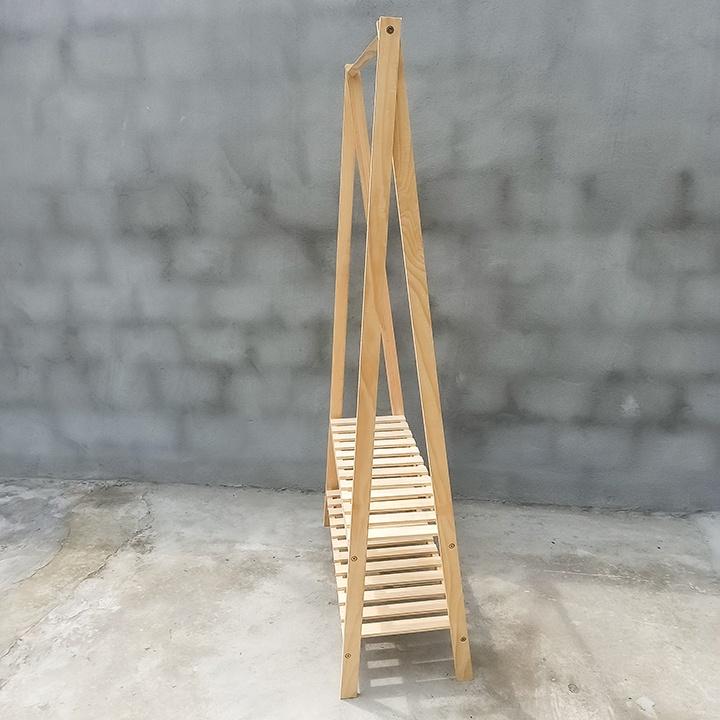 Kệ treo quần áo chữ A 2 tầng gỗ thông cao cấp, cao 150cm, chống mối mọt l Kệ gỗ decor homstay, khách sạn