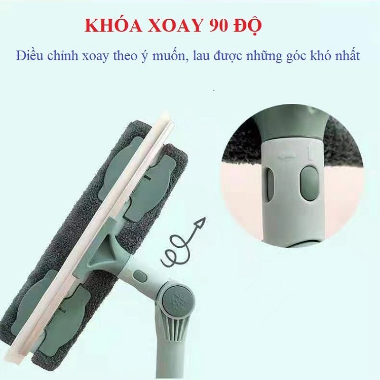 Cây Lau Kính Cán Dài, Gạt Chùi Kính 2 Mặt Chuyên Dụng Cao Cấp, Tăng Giảm Chiều Dài 112-160 cm, Xoay 180 Độ - Hàng Chính Hãng