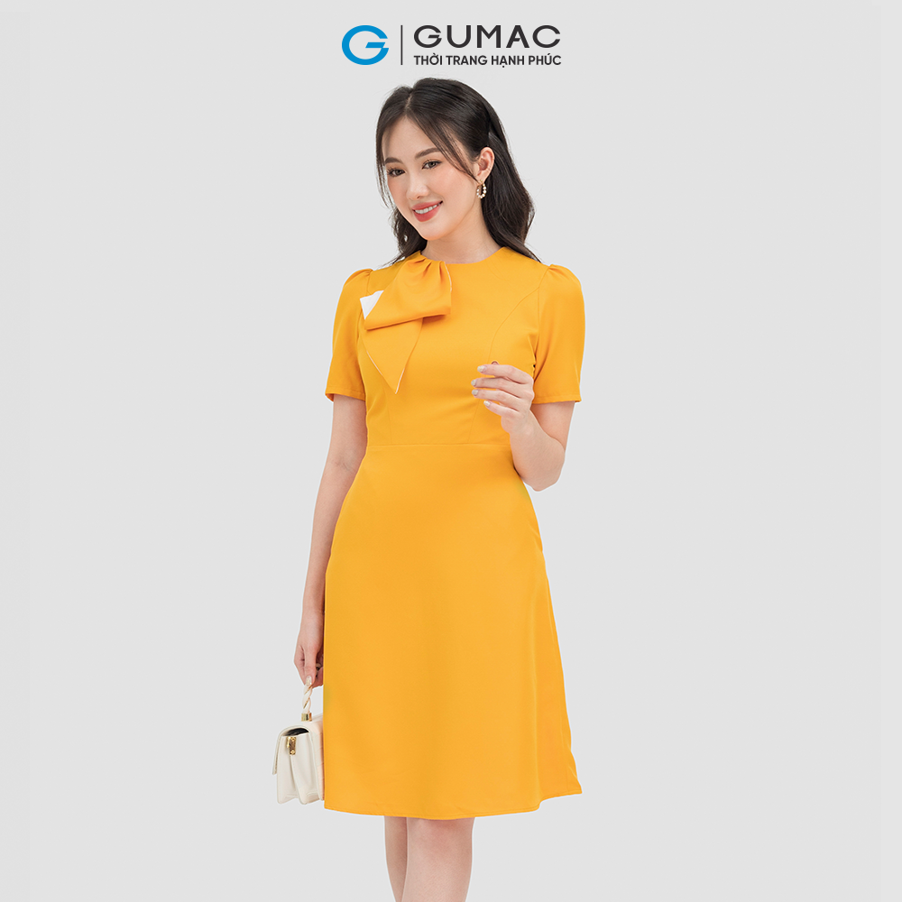 Đầm nữ dáng xòe GUMAC DC07013 form chữ A phối nơ cổ trẻ trung