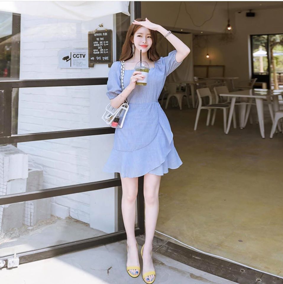 Đầm xòe sọc kẻ cổ u xinh xinh GD1113