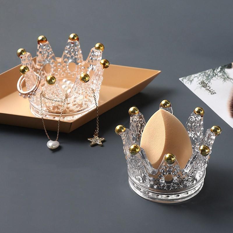 Khay đựng mút trang điểm, trang sức hình vương miện nhiều màu