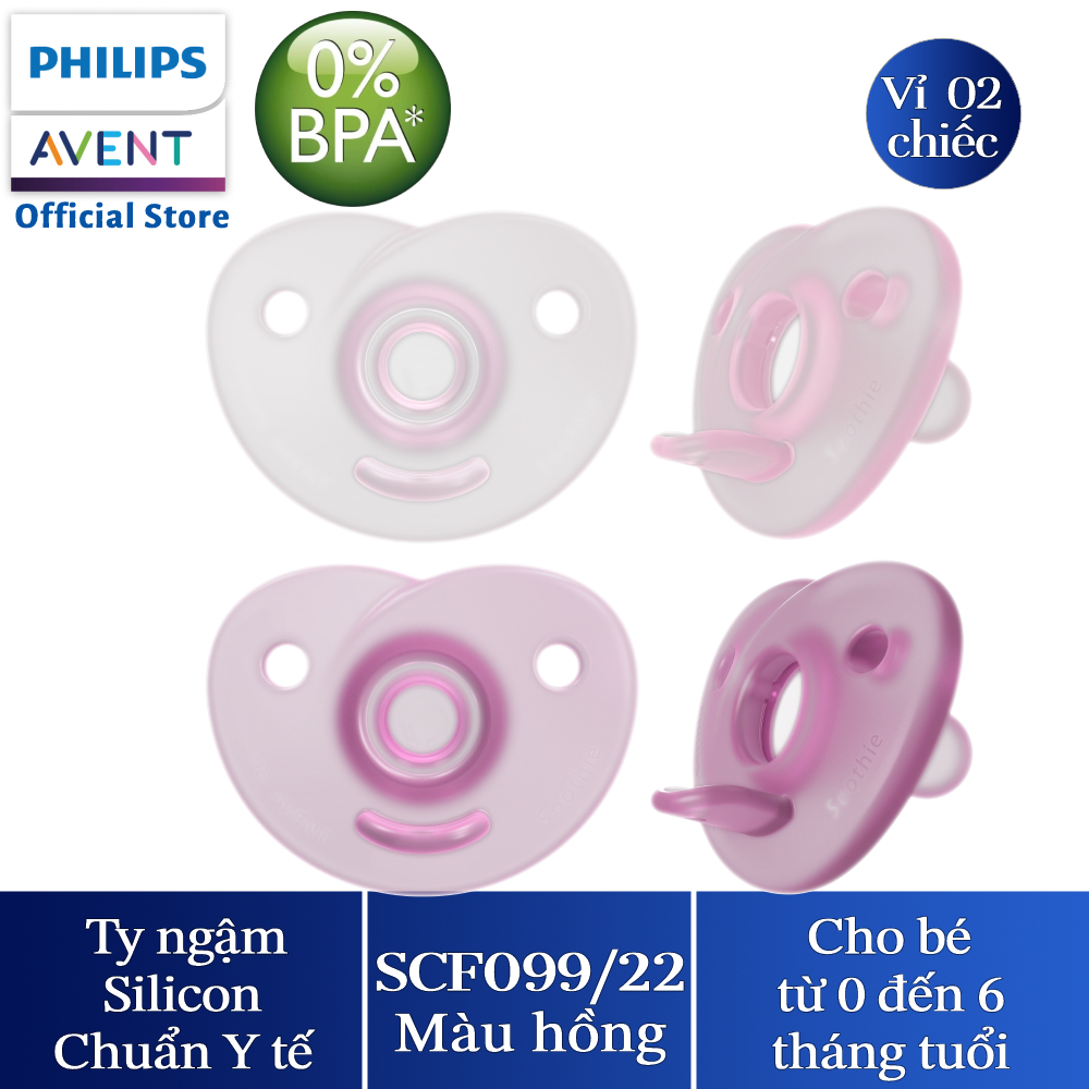 Ty ngậm silicon chuẩn y tế Philips Avent (silicon nguyên khối) cho trẻ 0-6 tháng tuổi