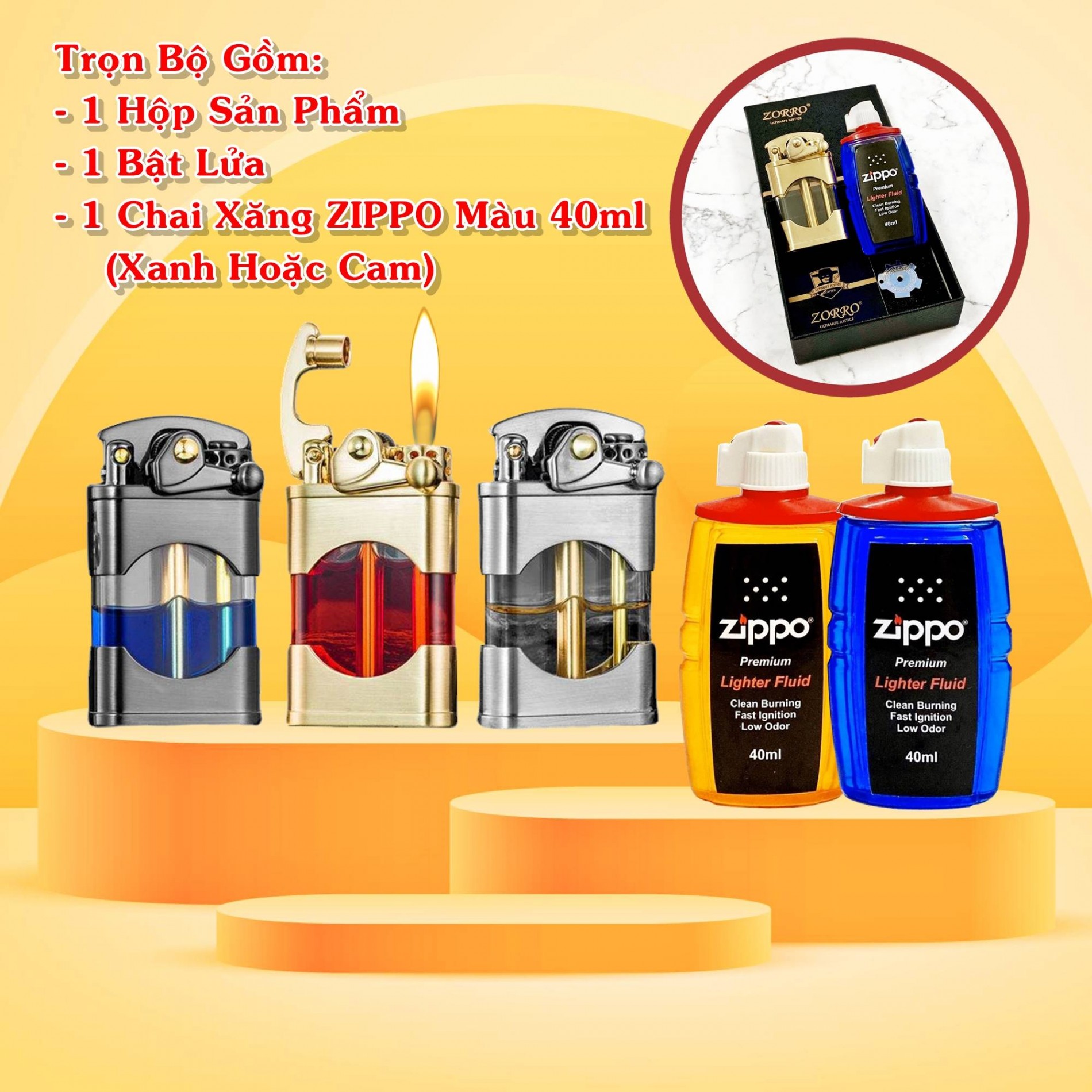 SET Bật lửa hột quẹt xăng lộ thiên Z660 búng tay đánh lửa kèm chai xăng - xài xăng