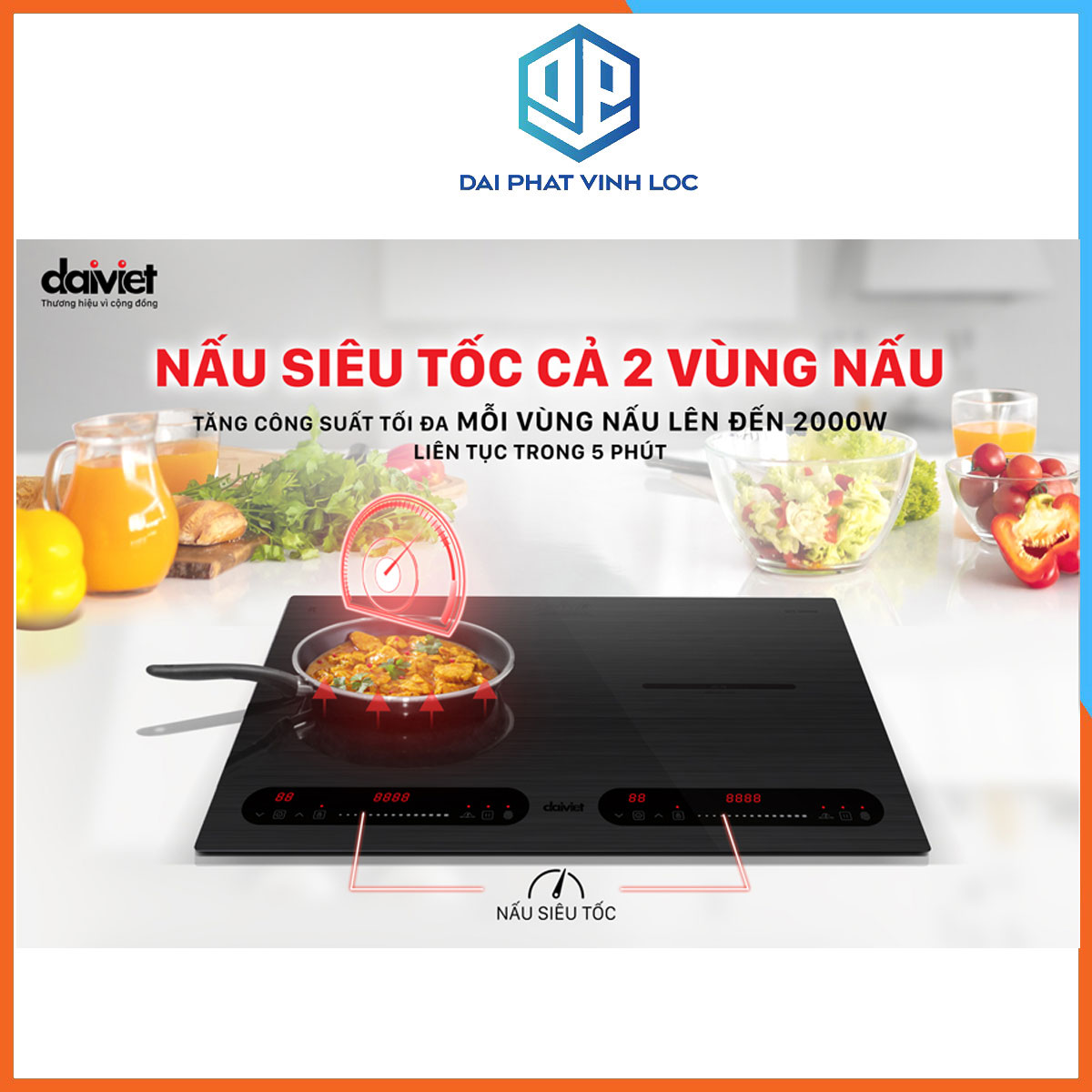 Bếp từ đôi/bếp điện từ Đại Việt DVT-200006 - Bộ Điều Khiển IGBT Đức -Công Suất 4000W- Bảo Hành 12 tháng