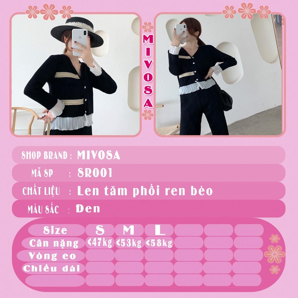 Set bộ len nữ ren viền bèo tiểu thư đồ bộ nữ len tăm dài tay cúc ngọc MÉTSHOP TR01