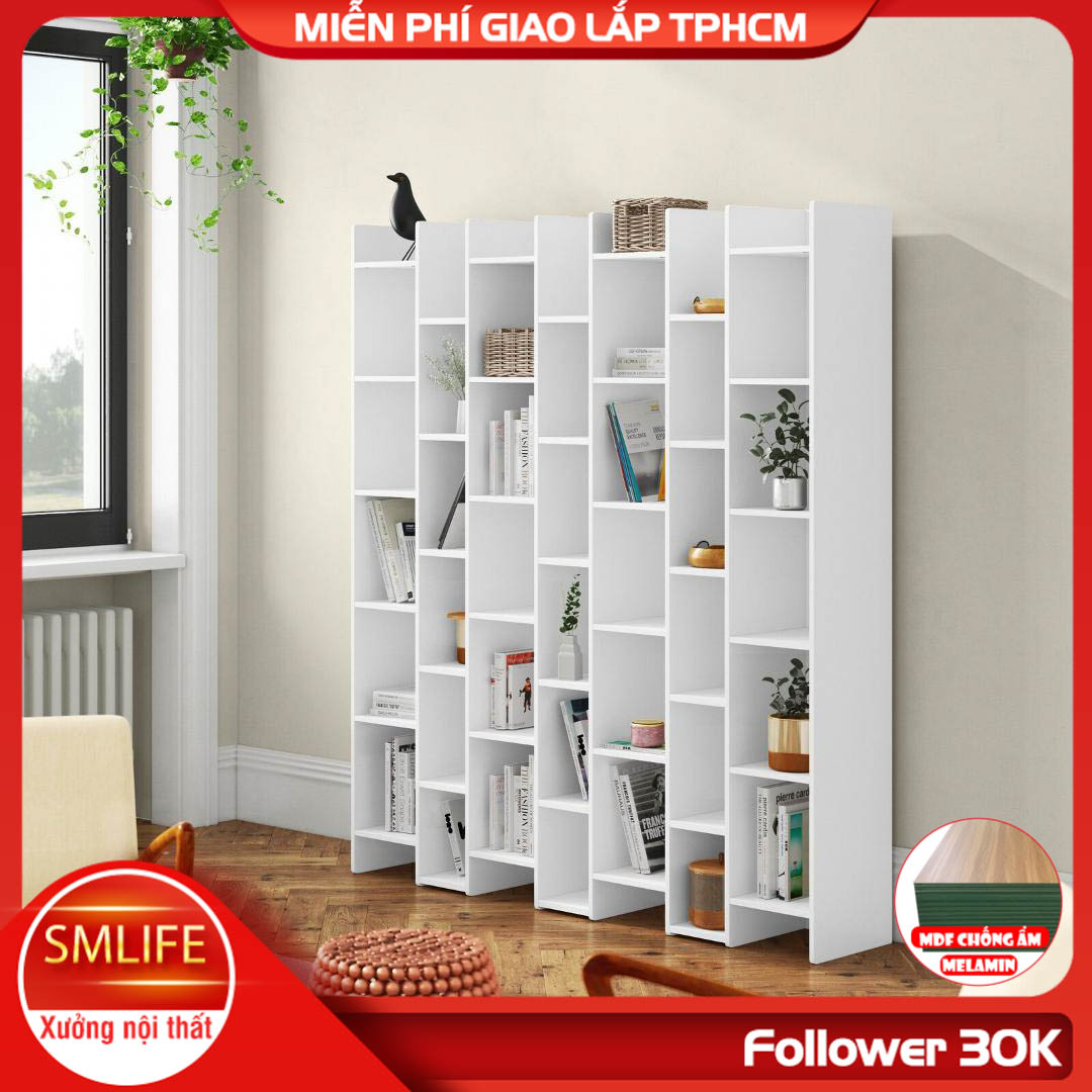 Kệ sách gỗ hiện đại SMLIFE Beau | Gỗ MDF dày 17mm chống ẩm | D200xR35xC200cm