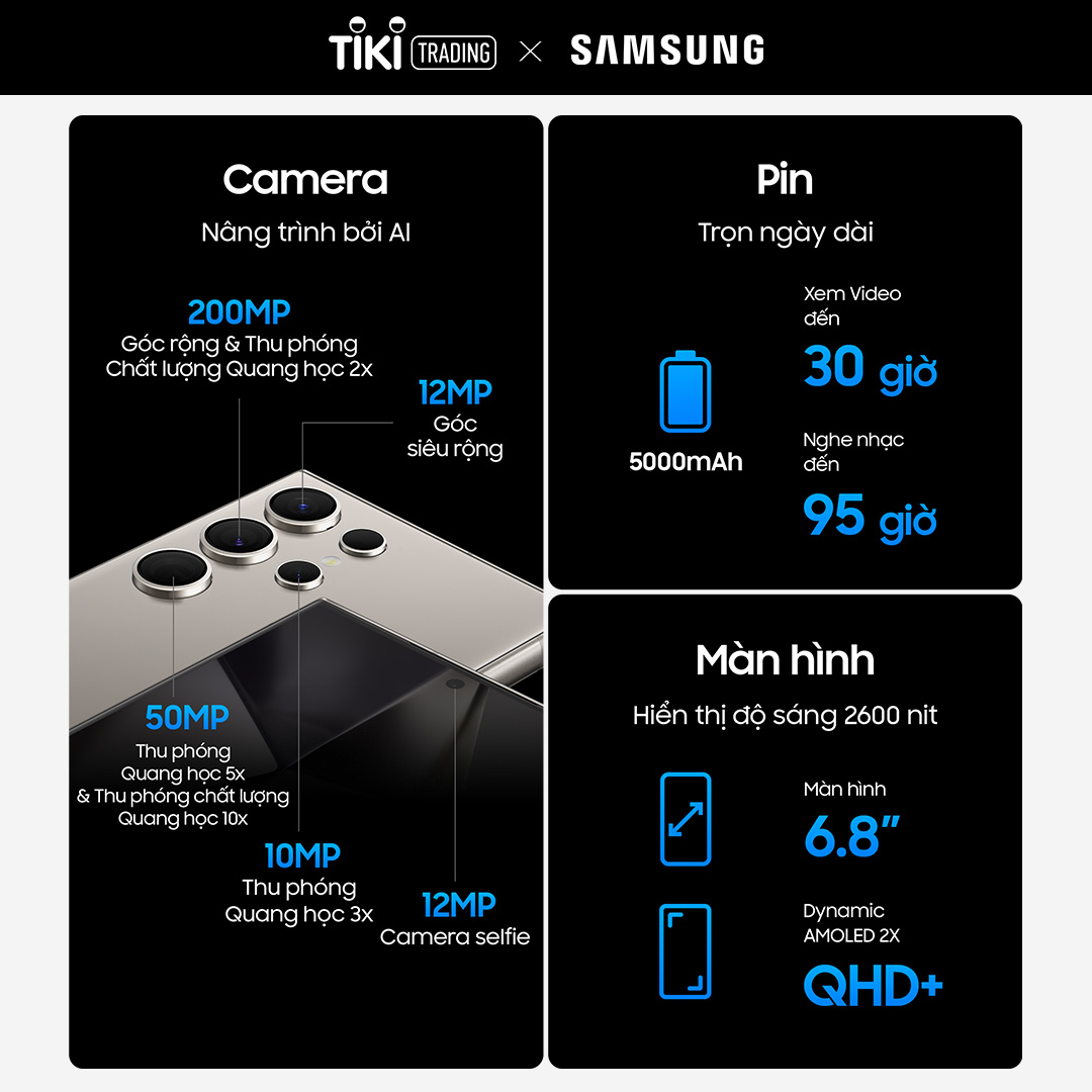 Điện thoại AI Samsung Galaxy S24 Ultra 12GB/512GB, Camera 200MP Zoom 100x, S Pen- Vàng- Hàng Chính Hãng