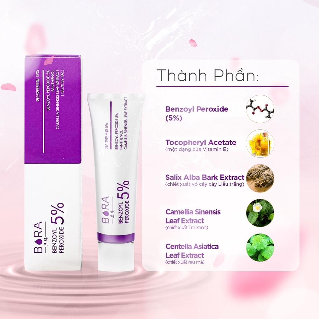 Gel chấm mụn Bora Benzoyl Peroxide 5% hoạt động mạnh mẽ tuýp 15g