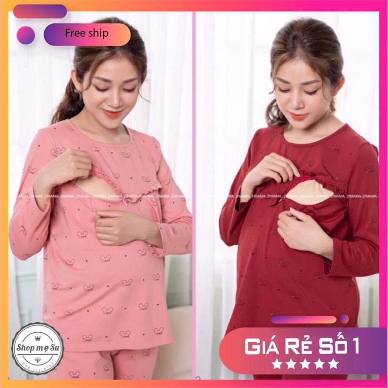 Bộ Đồ Bầu Trước Và Sau Sinh, Kéo Khoá Ngang Dễ Dàng Cho Bé Bú