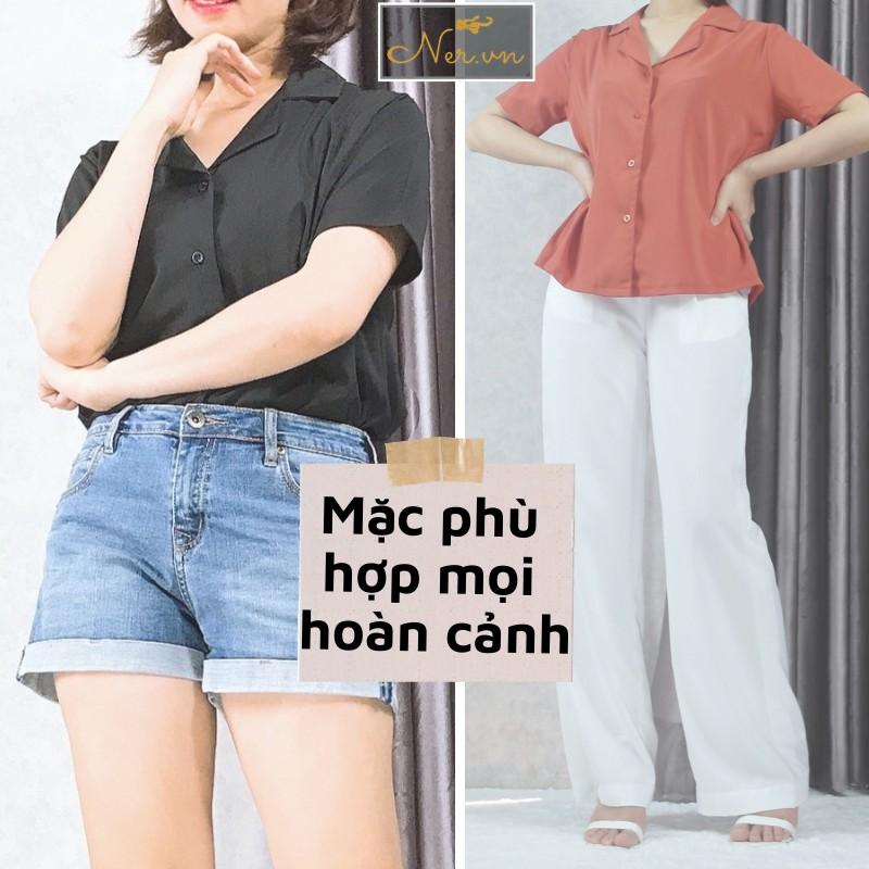 Hình ảnh Áo sơ mi cổ vest quốc dân nhiều màu, chất lụa tơ hàn, phối chân váy, quần jeans ,quần tây, quần short siêu xinh–NER-N109