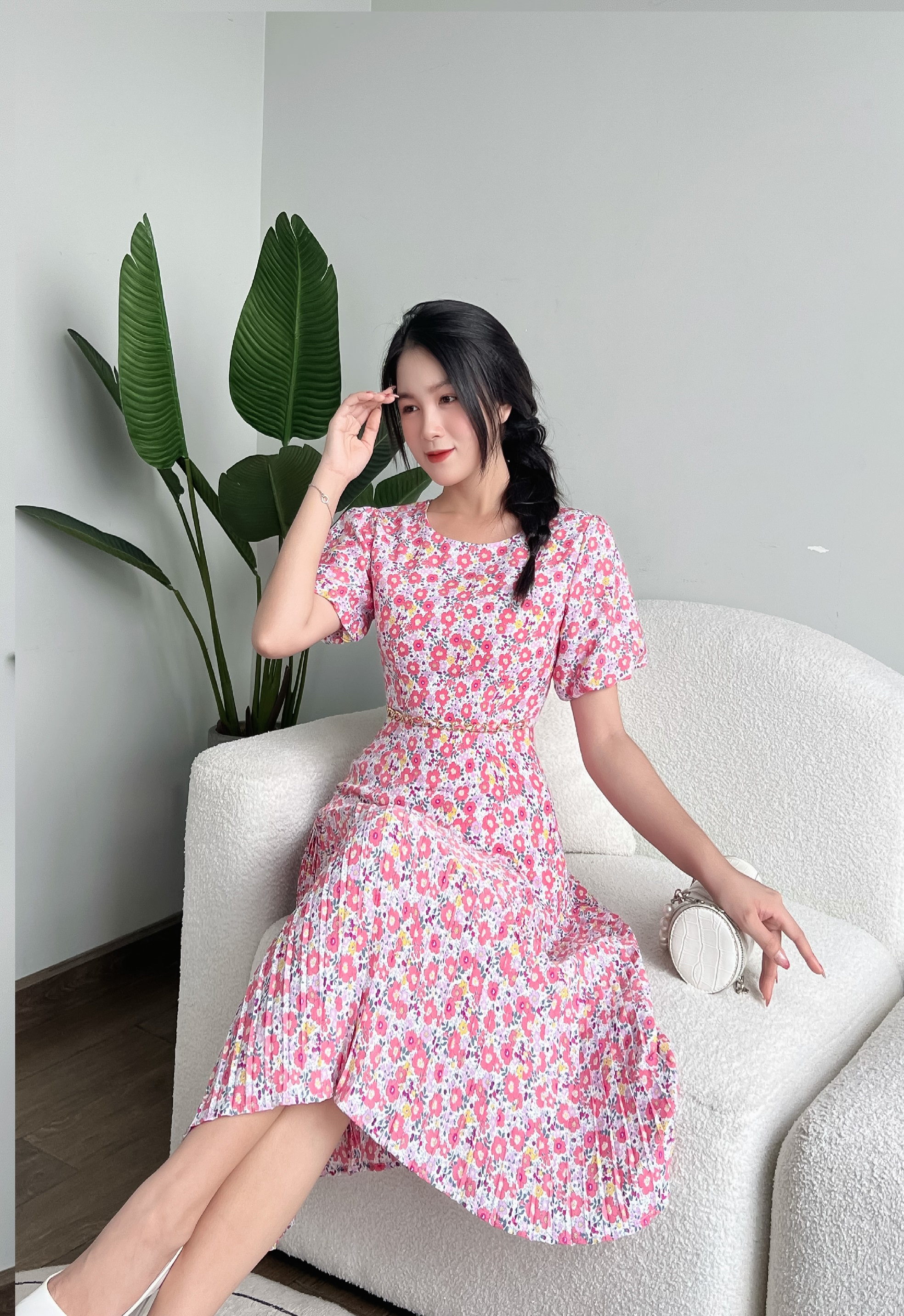 Đầm hoa nhí phối dập ly cách điệu D080- Khánh Linh Style - Lady Fashion