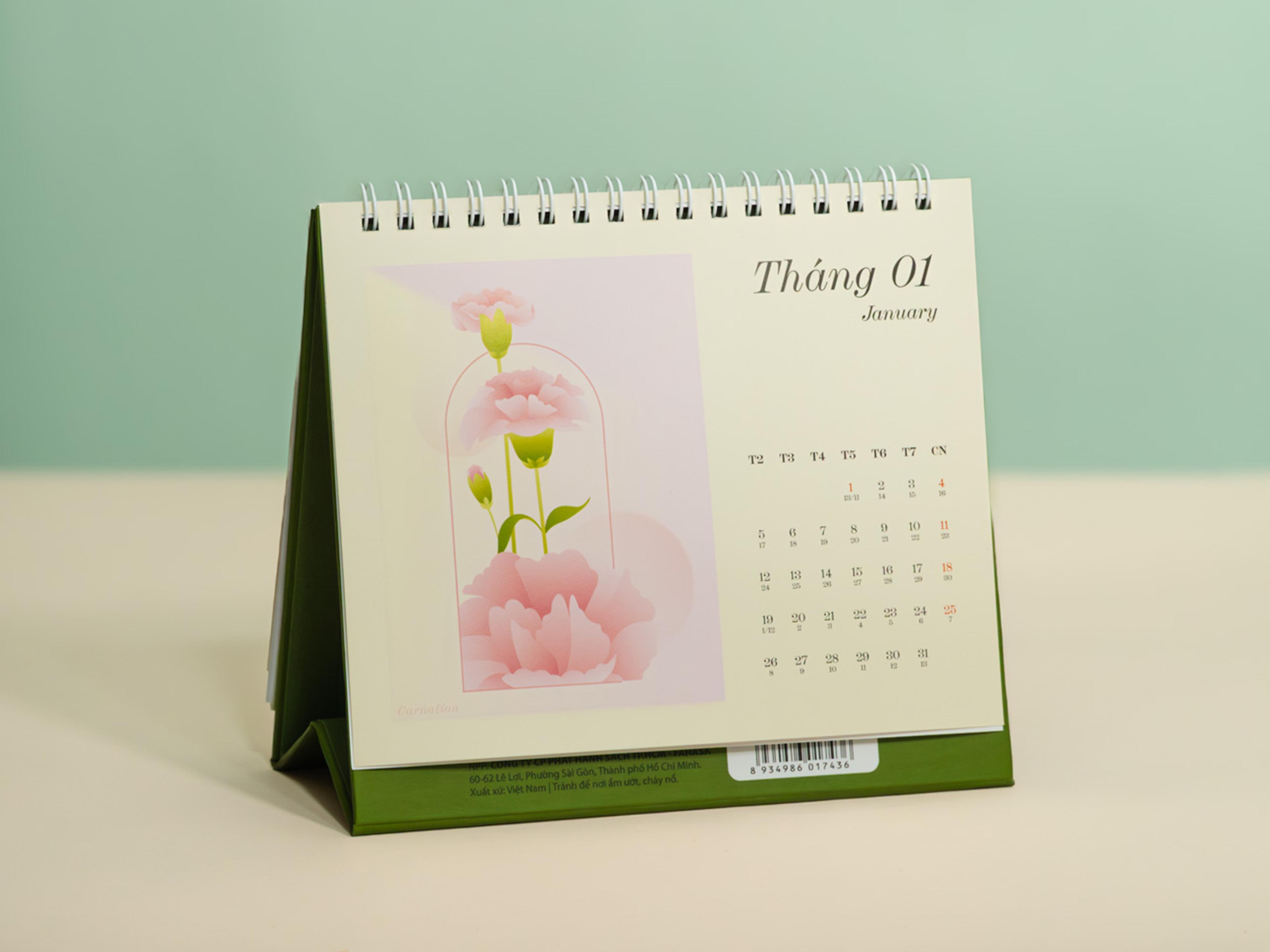 Lịch Bàn Chữ A 2026 - The Sun - Floral Flows