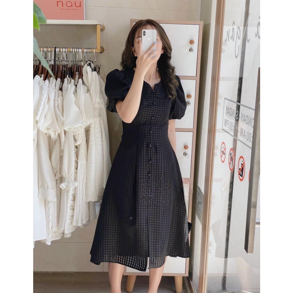 ĐẦM XOÈ CARO NÚT BỌC TAY PHỒNG