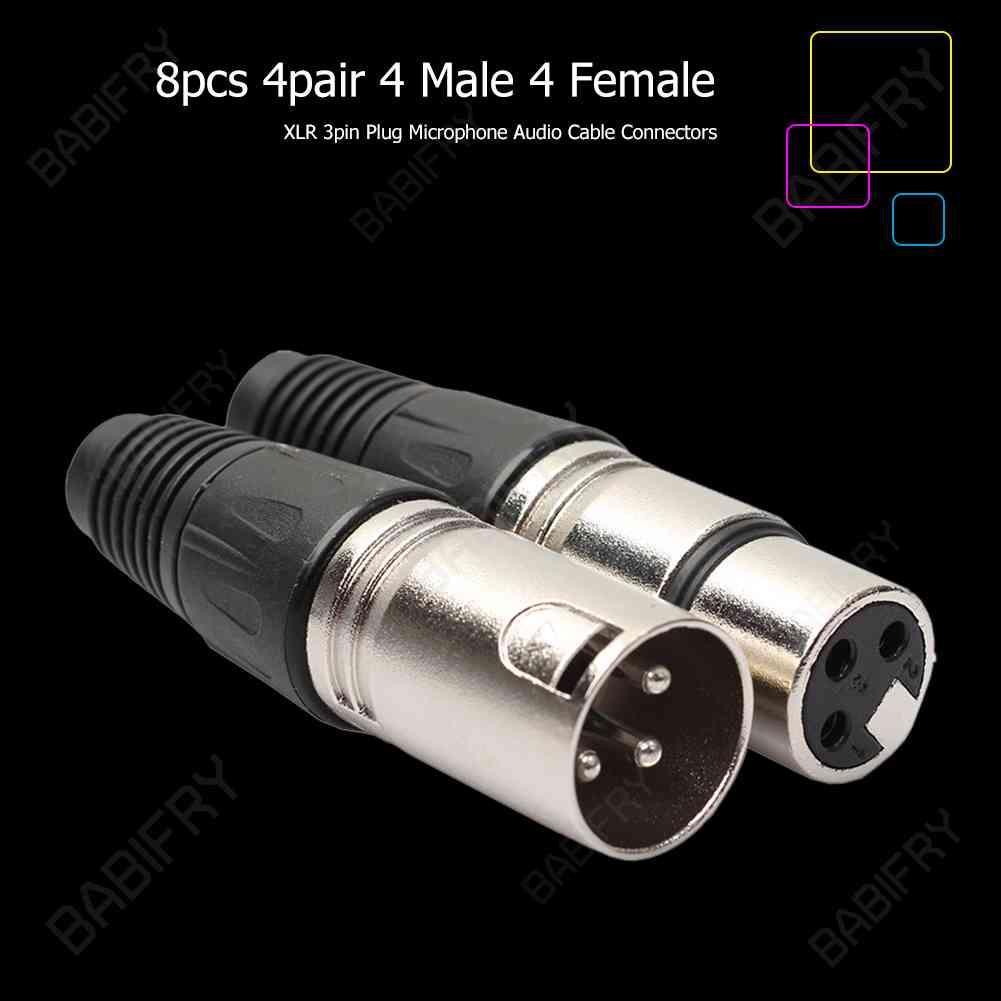 Set 8 Đầu Nối Dây Cáp Âm Thanh Micro 4 Đầu Đực 4 Cái XLR 3Pin