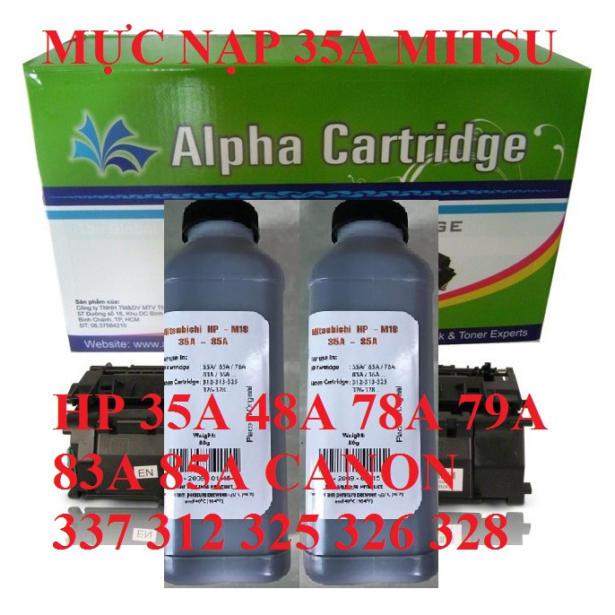 Mực nạp Mitsu 35A hàng chính hãng Alphacartridge dành cho hộp mực HP 36A 48A 83A 85A 78A 79A Canon 337 312 313 325 326 328