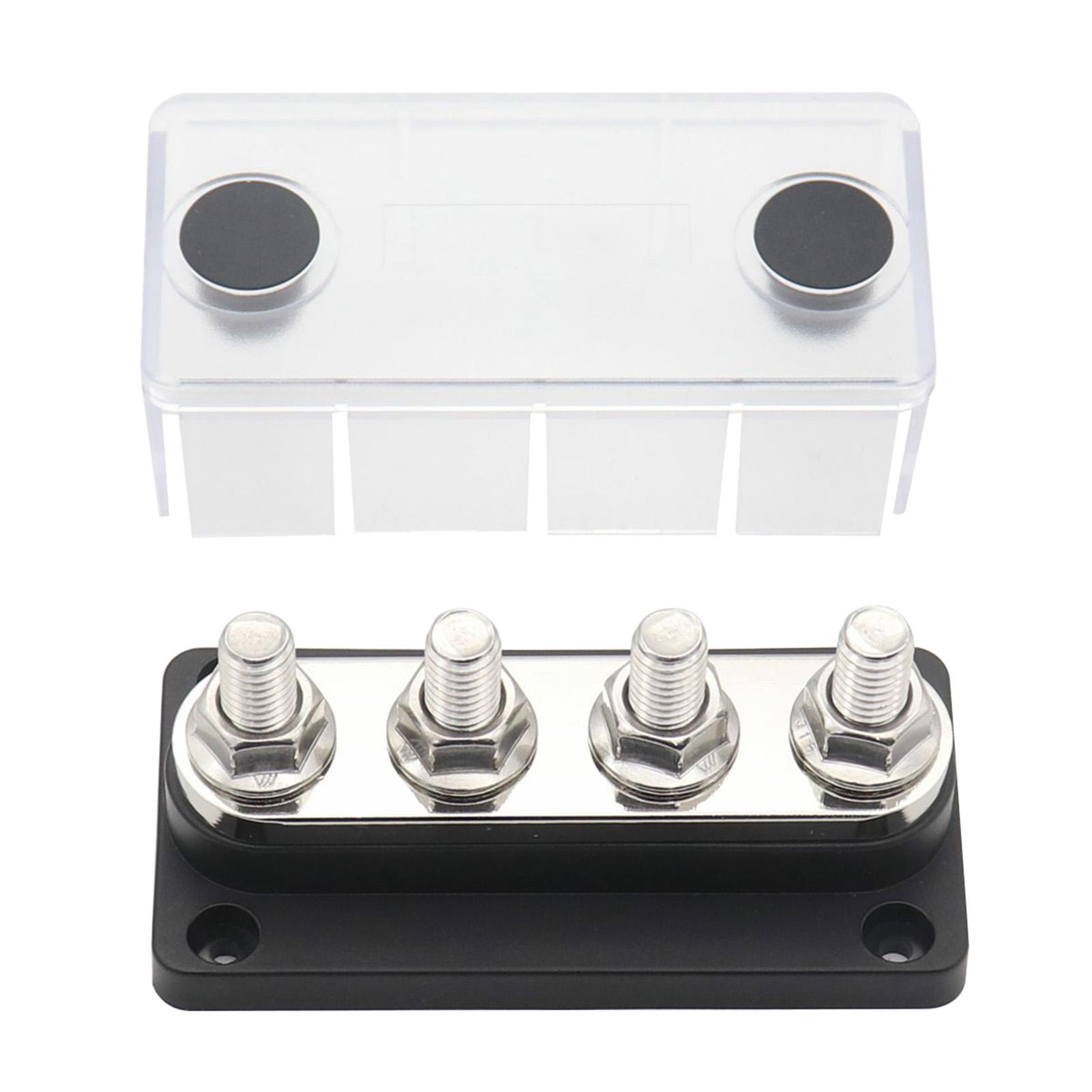300A Power Distribution Block Bus Bar 4 x 3/8 48V DC Busbar Box with Transparent Cover