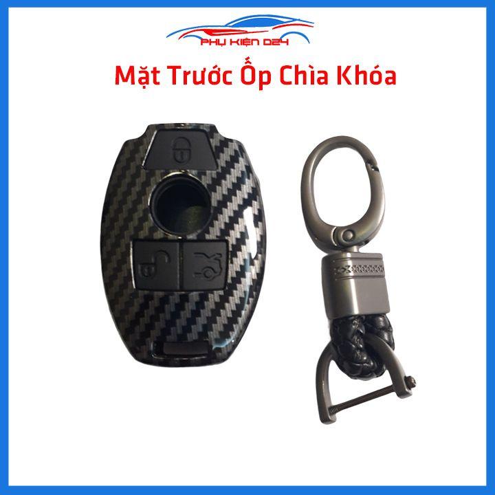 Ốp vỏ bọc chìa khóa xe Mercedes-BENZ sợi nhựa cacbon kèm móc treo Inox