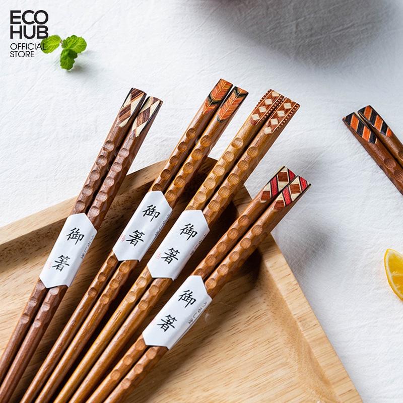 Đũa gỗ ma thuật chạm khắc thủ công ECOHUB bằng gỗ tự nhiên (Wooden Chopsticks) E00320