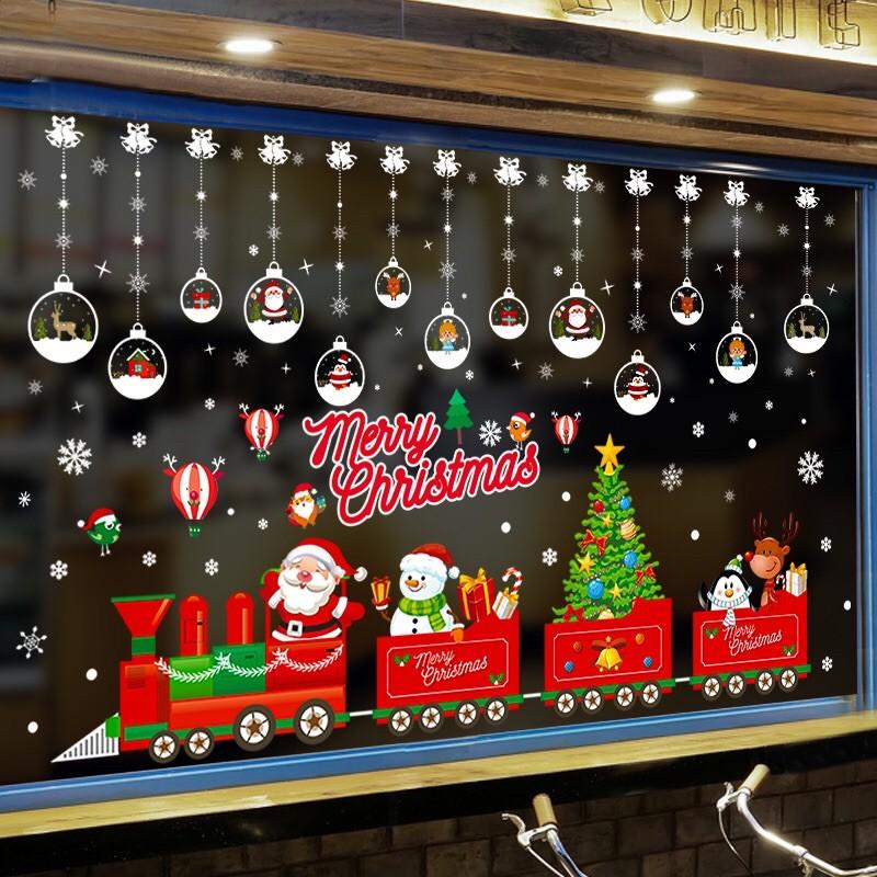 Combo Decal trang trí Noel - Rèm pha lê đỏ phối Đoàn tàu đỏ