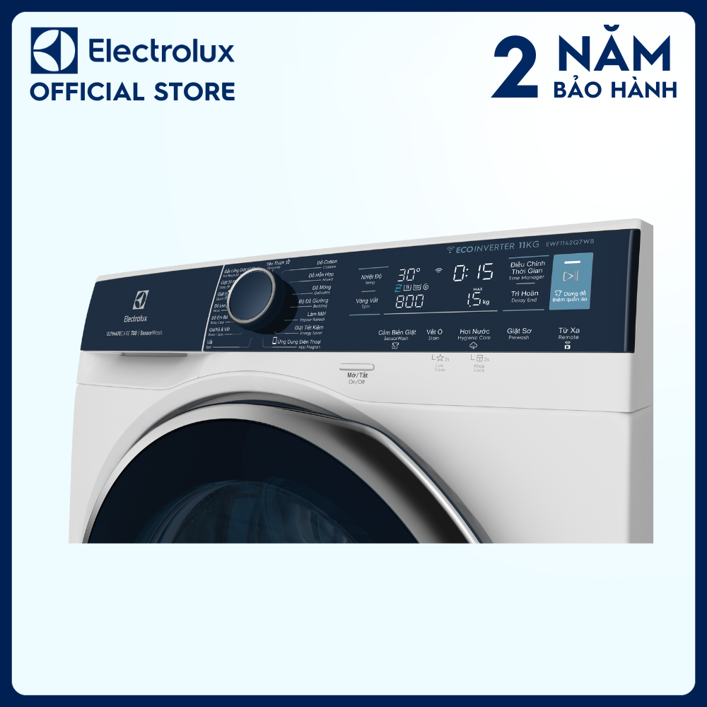 [Free Giao lắp] Máy giặt cửa trước Electrolux 11kg UltimateCare 700 - EWF1142Q7WB - Giặt sạch sâu, không cặn giặt tẩy, diệt 99.9% vi khuẩn, kết nối Wifi, tư vấn chăm sóc quần áo [Hàng chính hãng]