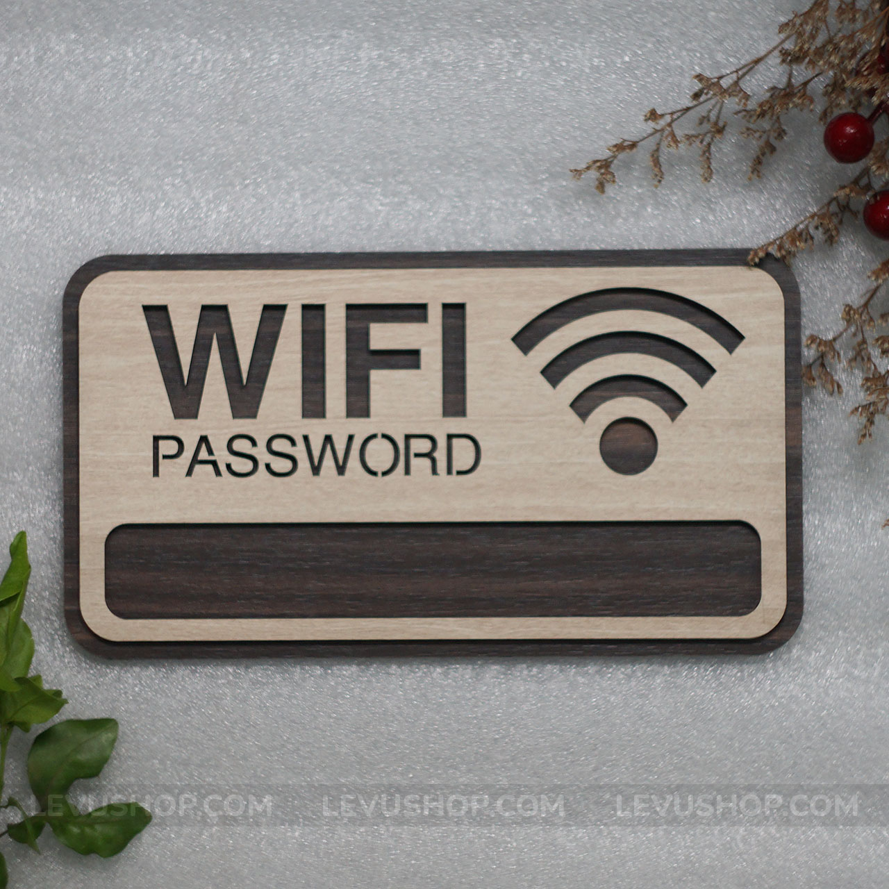 Bảng wifi LEVU TW01 trang trí bằng gỗ khắc laser décor vintage