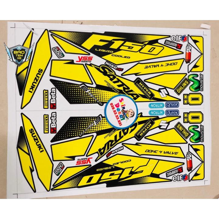 Tem xe Satria fi vàng dán xe đen