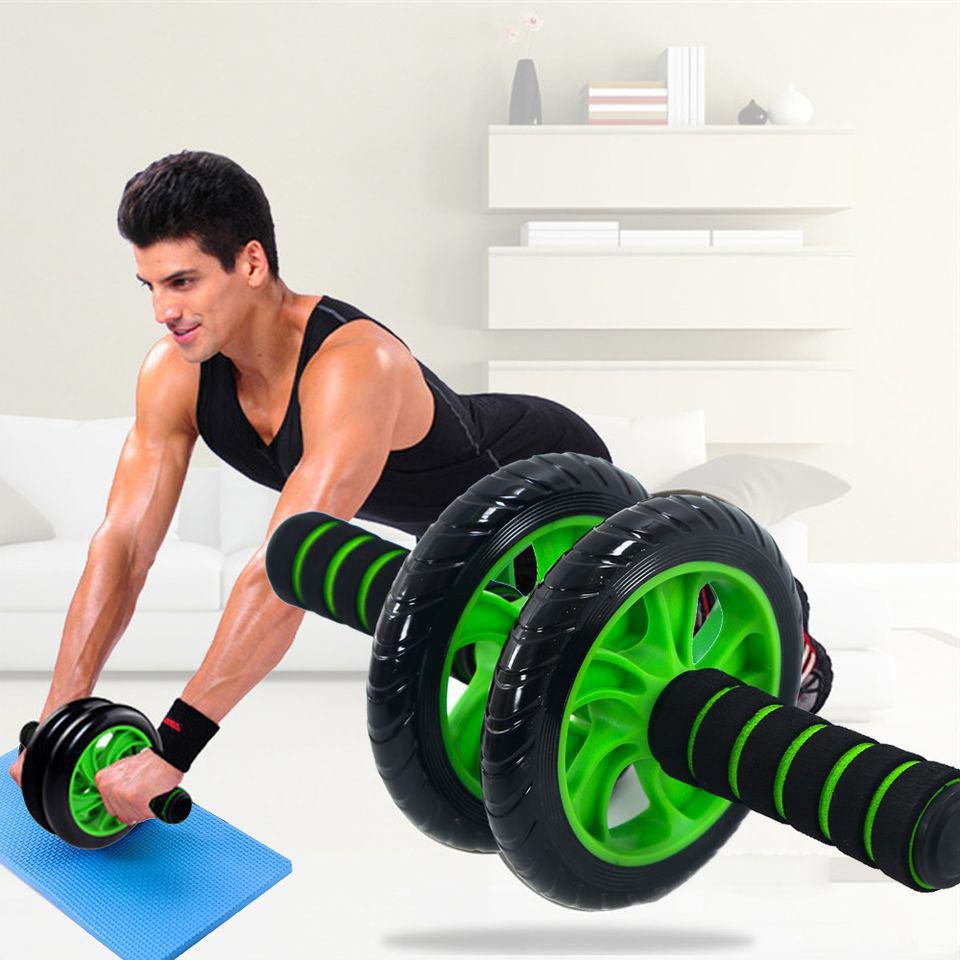 Combo 2 dụng cụ tập Gym : 1 Con lăn 2 bánh tập bụng săn chắc cơ + 1 Bộ 5 dây ngũ sắc kháng lực đàn hồi tập cơ vai tay