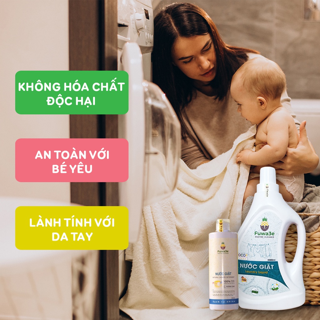 Nước giặt quần áo hữu cơ Fuwa3e an toàn cho bé chuyên giặt lụa hương cam 500ml
