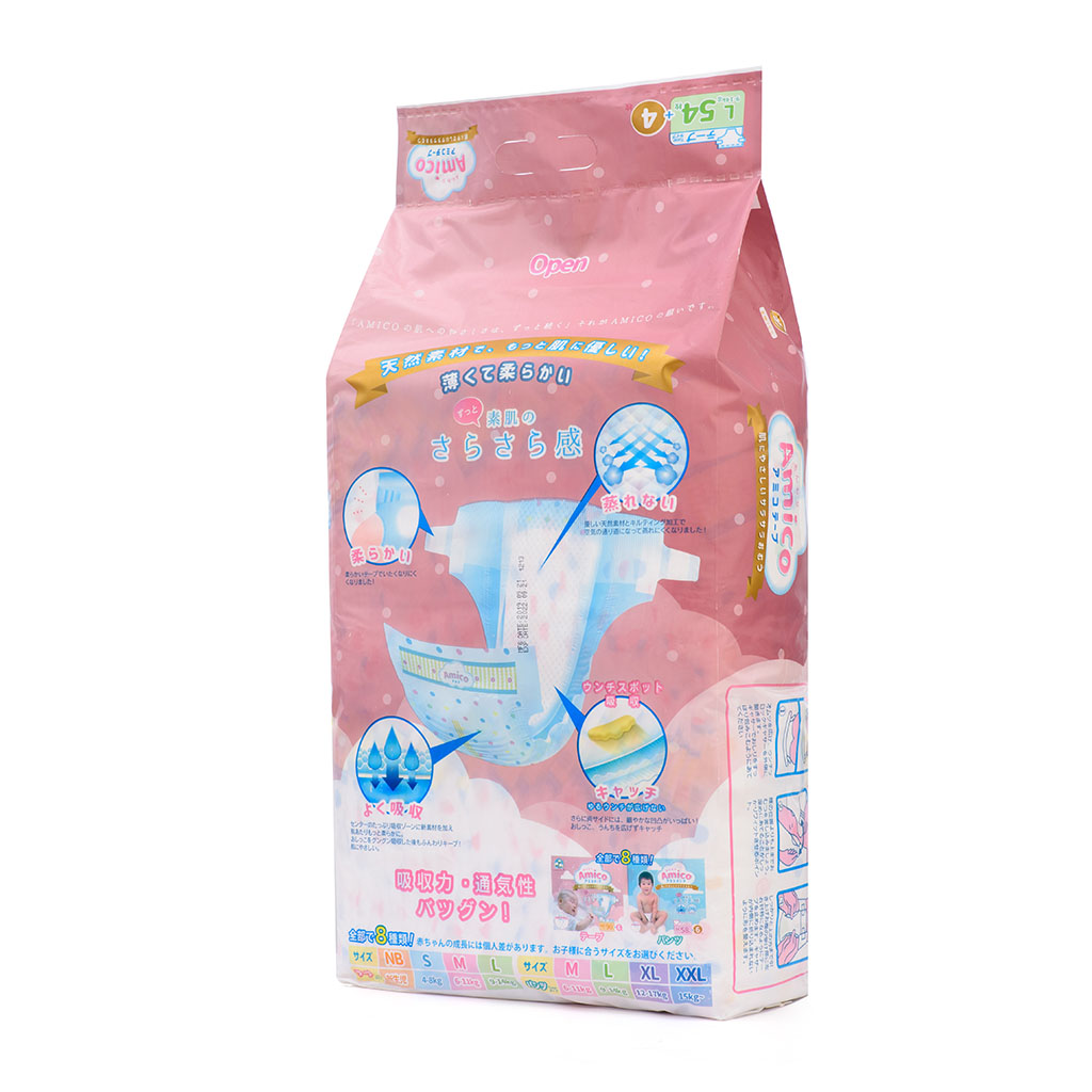 Bỉm - Tã dán Amico size L 54 + 4 miếng (Cho bé 9 - 14 kg)