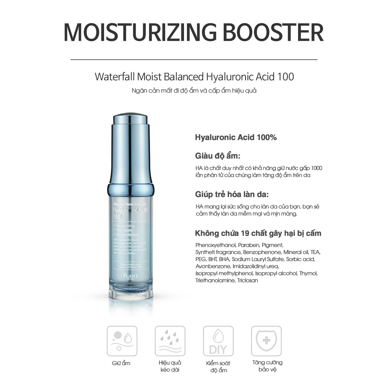 Serum Cấp Ẩm Giúp Da Mịn Màng Tươi Trẻ Waterfall Moist Balanced Hyaluronic Acid 100 The Plant Base