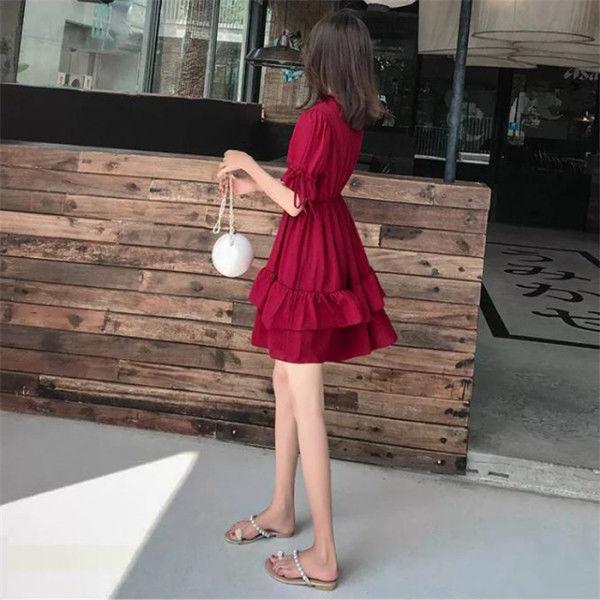 CHENGRUI Đầm voan nữ mùa hè 2023 váy mùa hè nữ sinh phiên bản Hàn Quốc lỏng lẻo nhỏ lưới váy nàng tiên đỏ