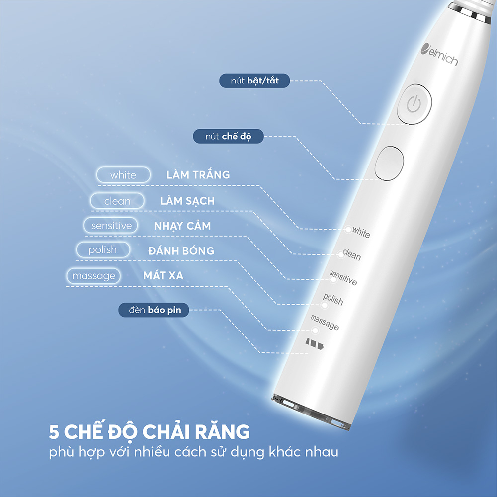 Bàn Chải Điện Elmich Procare TBE-8453,Hàng Chính Hãng, Kèm 2 Đầu Bàn Chải, 5 Chế Độ Làm Sạch-JoyMall