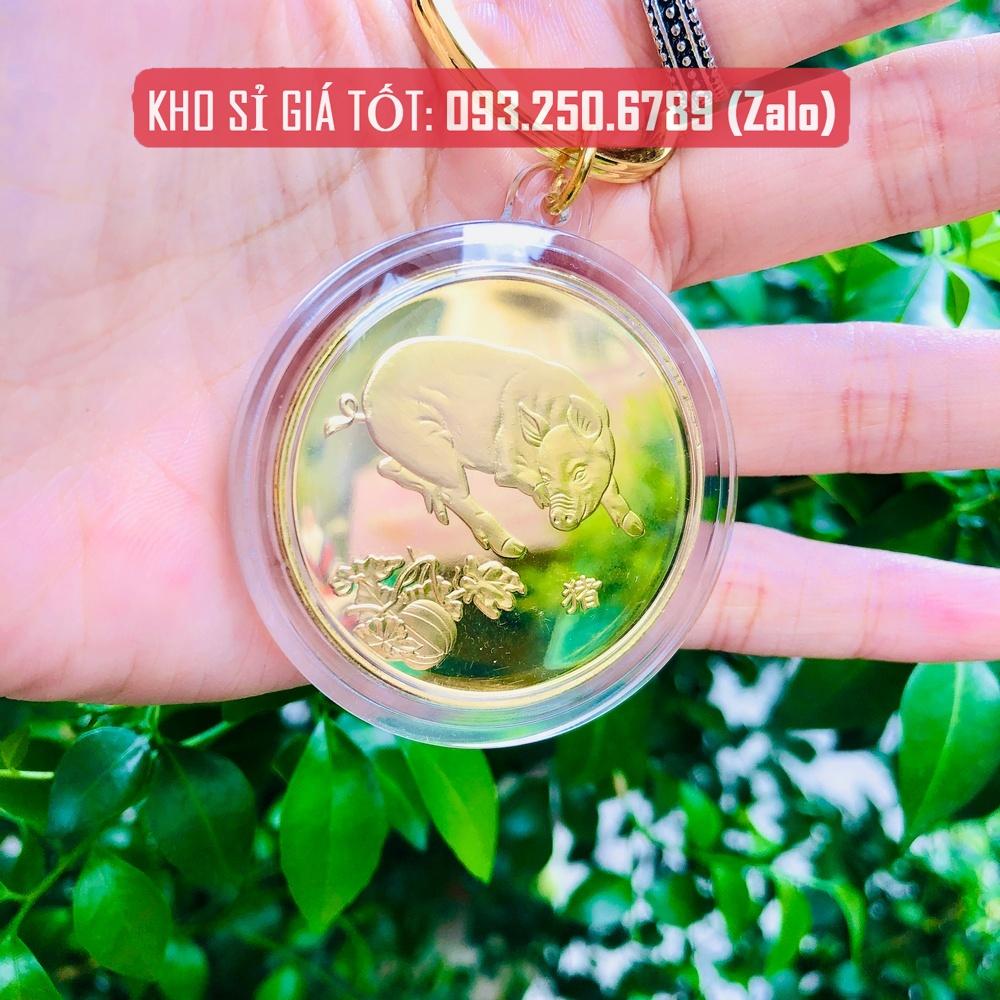 Móc Khóa Đồng Xu 12 Con Giáp Mạ Vàng TUỔI HỢI - CON HEO Treo Oto, Xe Máy Phong Thủy -