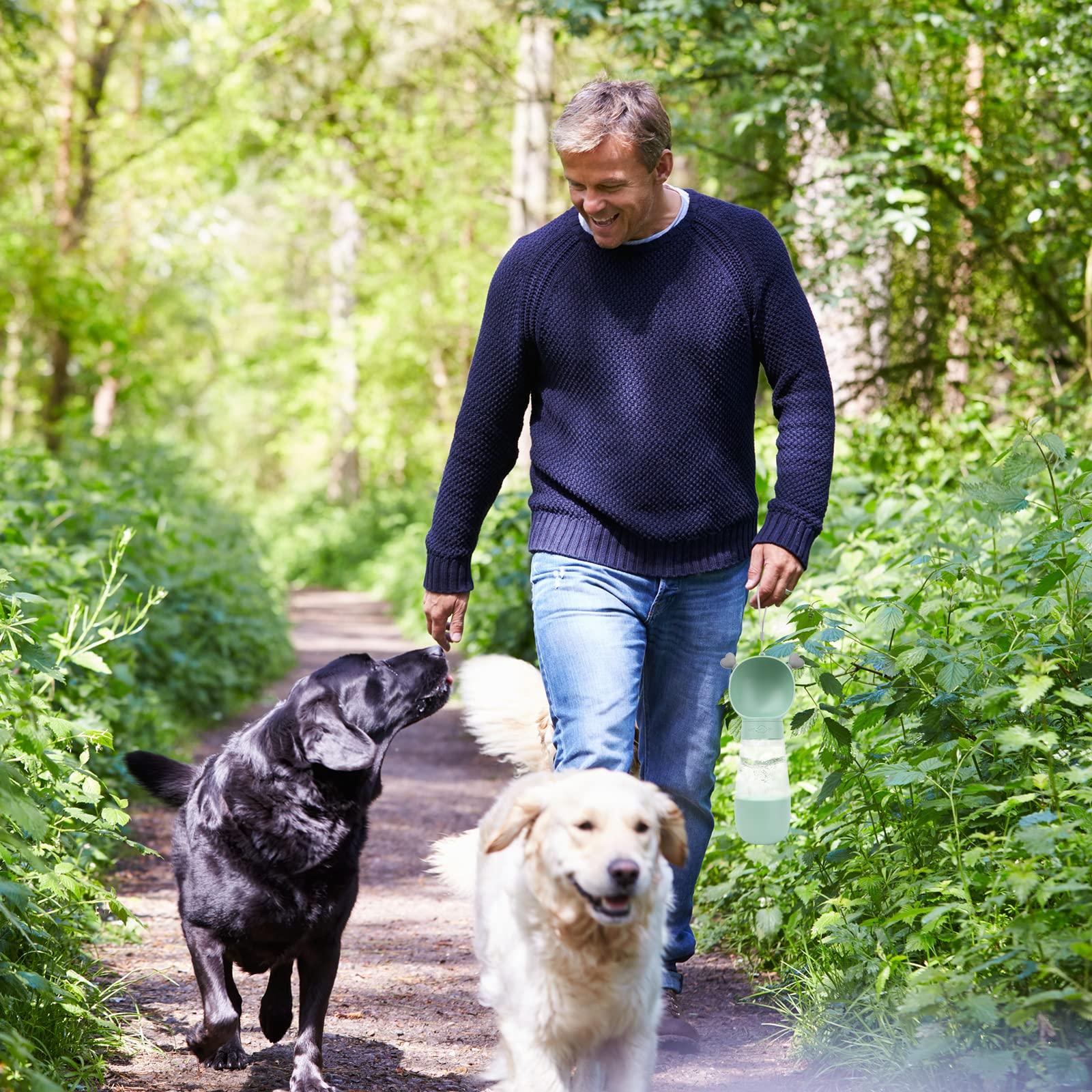 Chó uống chai 550ml, chai nước di động 350ml với 200 ml cốc thức ăn cho chó khi đang di chuyển, bộ phân phối nước chó con đi bộ đường dài đa chức năng ở ngoài trời, màu xanh lá cây du lịch