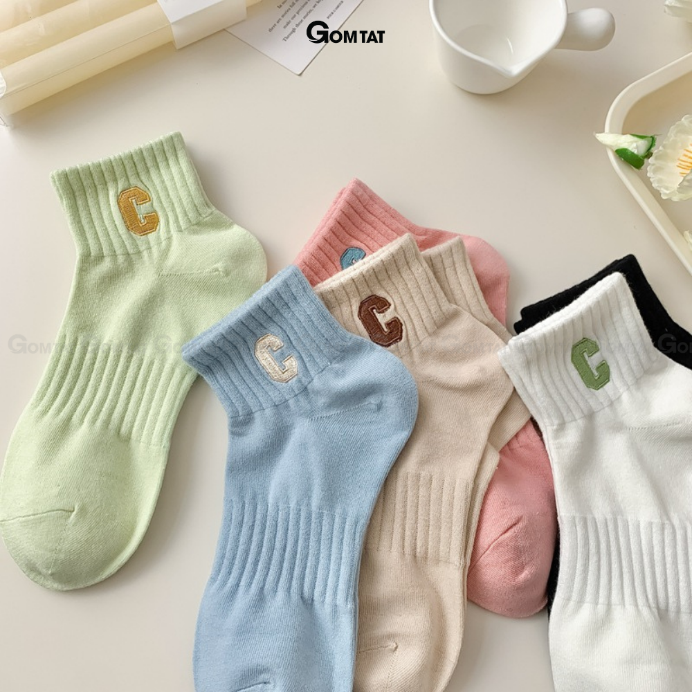 Tất nữ cổ ngắn cao cấp mẫu chữ C, vớ cổ thấp nữ chất liệu cotton cao cấp, mềm mại thoáng khí - PO-CONGAN-C-3014-1DOI