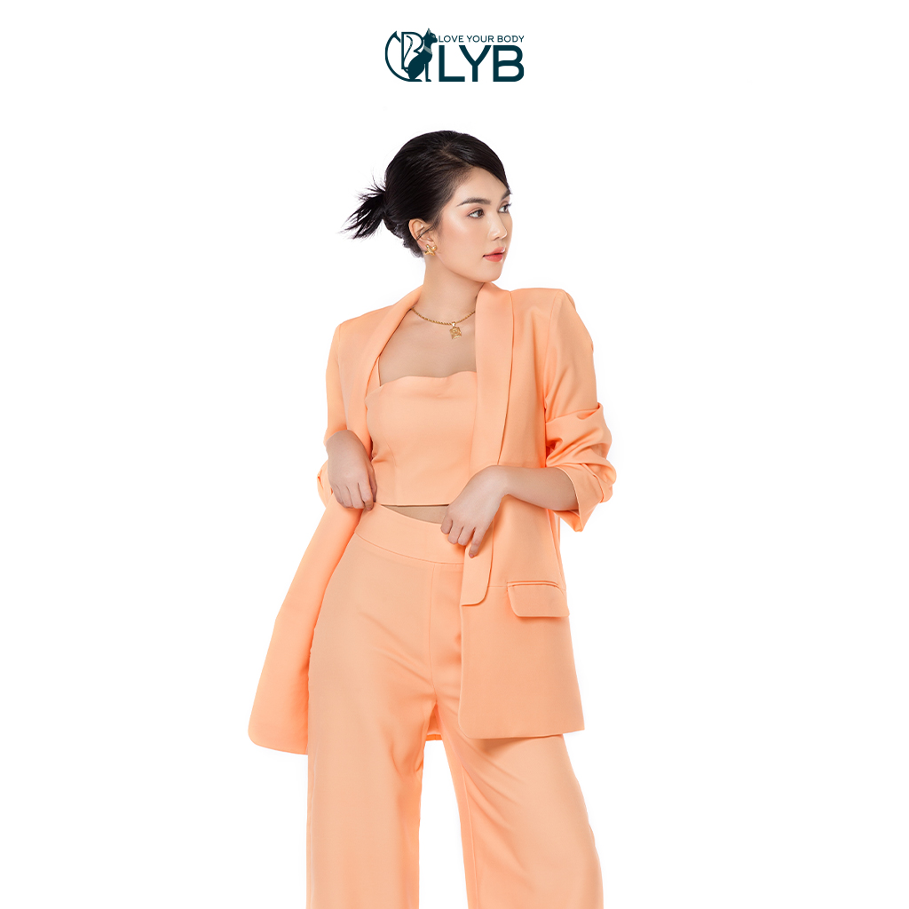 Bộ vesr form suông 3 món trẻ trung thanh lịch màu cam LYB - FW22-O00004
