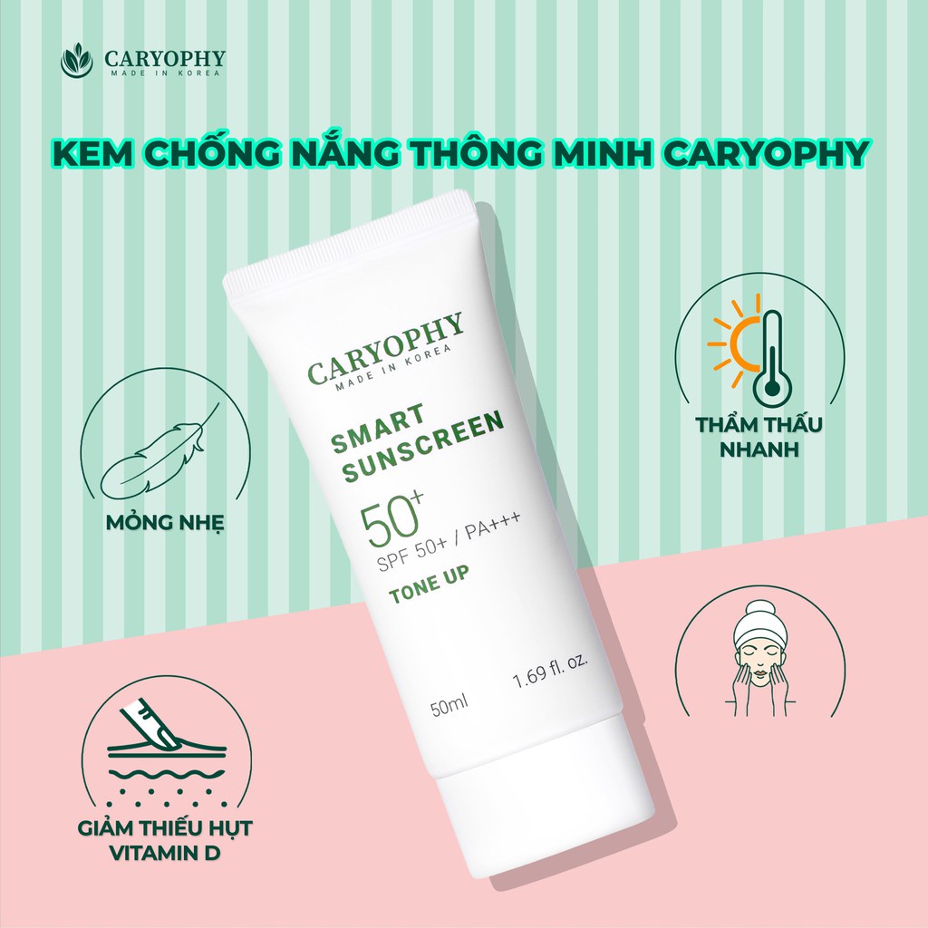 Kem Chống Nắng Đa Chức Năng Dưỡng Ẩm, Ngừa Mụn Caryophy Smart Sunscreen Tone Up SPF50+/Pa