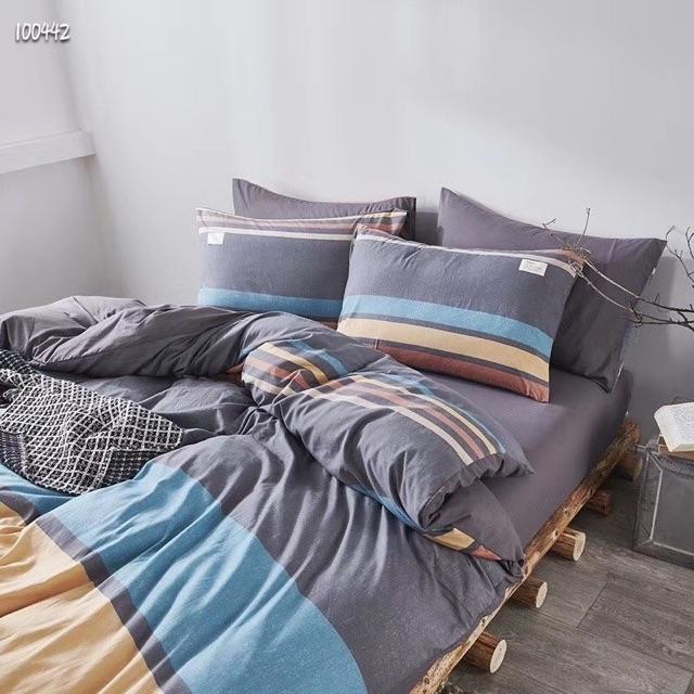 Set Ga Gối Cotton Tici Kẻ Hàng Nhập Khẩu Cao Cấp 4 Món