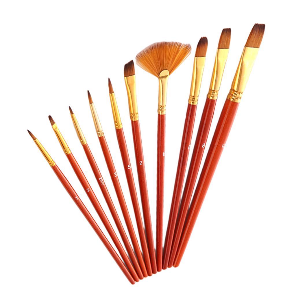 10Sets Watercolor Oil Painting Brush Set Nylon Hair Paint Brushes Supplies